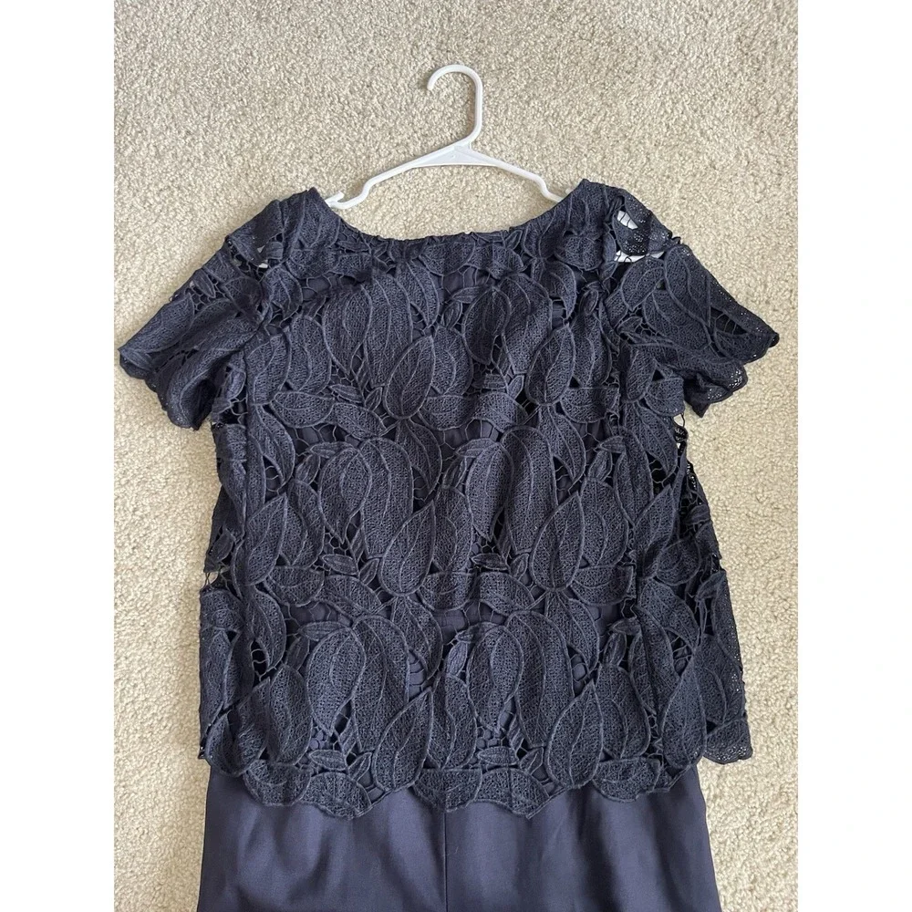Tory Burch Avalon Jumpsuit Navy Blue Wool Blend Lace Overlay Size 6